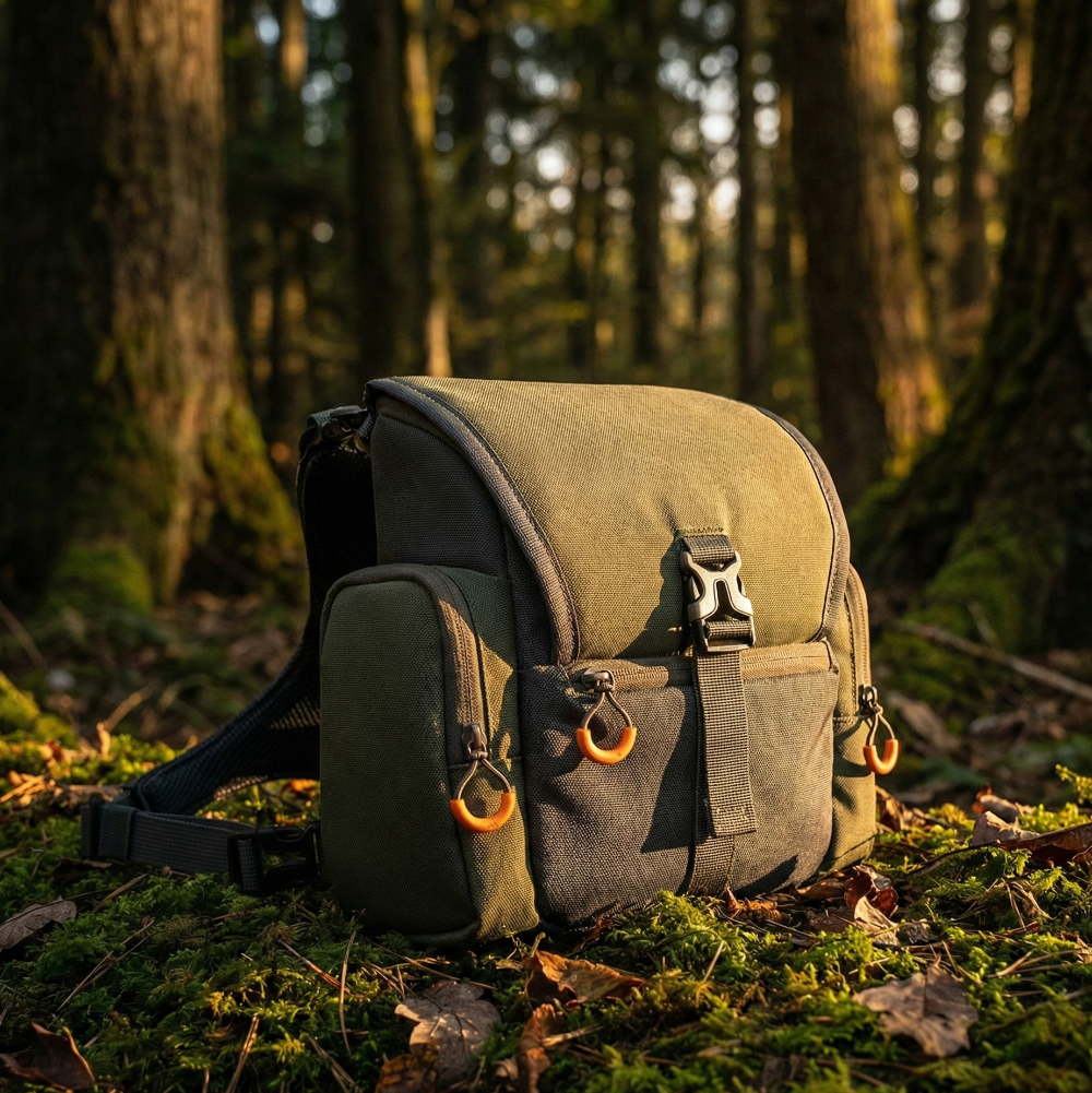 Harnais pour Jumelles avec Pochette Télémètre et Housse de Pluie – Sac de Poitrine de Chasse Réglable en Nylon 1000D
