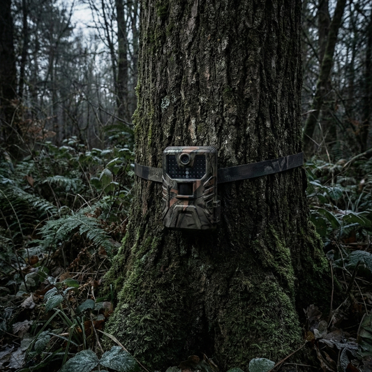 Installation caméra de surveillance discrète sur un arbre en forêt