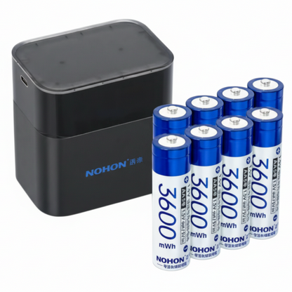 Kit Chargeur et 8 Piles AA Rechargeables Lithium-ion 1.5V 3600mWh (2400mAh)