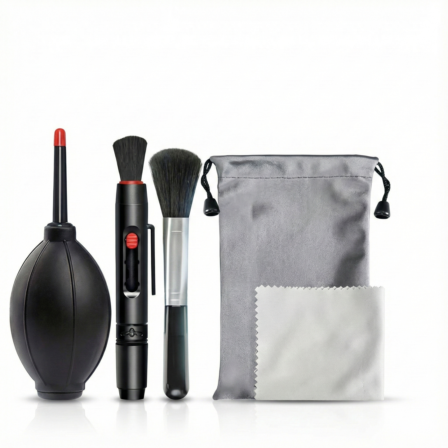 Kit de Nettoyage Optique 5-en-1 Kit de Nettoyage Optique 5-en-1 pour Appareils Numériques - Soufflette d'air, Stylo de Nettoyage, Pinceau et Microfibre