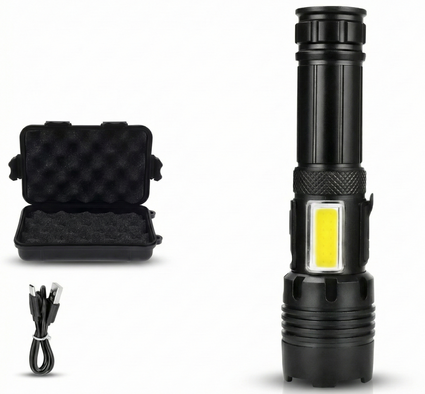 Lampe de Poche LED Tactique 20W Rechargeable USB-C - Faisceau Zoomable >500m - Batterie Intégrée et Étanche IPX7 - Modèle DZ-2598